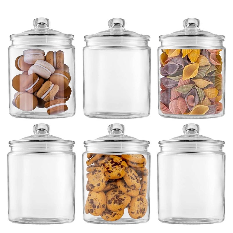 Maredash Glass Jars 32oz,Maredash Candy Jar with Lid For Household,Food Grade Clear Jars (6 Pack) - Image 1
